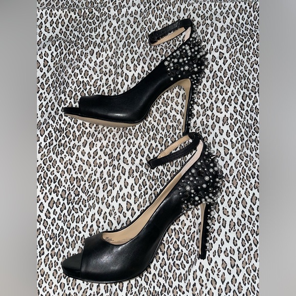 Gianni Bini Womens Ankle Strap Peep Toe Pumps Heels with Studs Pearls and Spikes - Picture 8 of 16